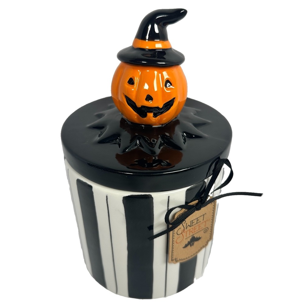Arlington Designs Sweet Street Pumpkin Ceramic Cookie Jar Canister Halloween NWT